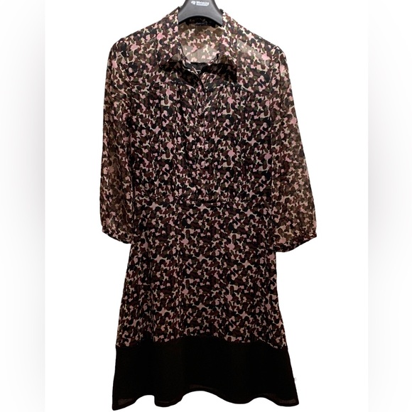 French condition black multi floral dress 3/4 length leaves size4 mint condition - Picture 1 of 10
